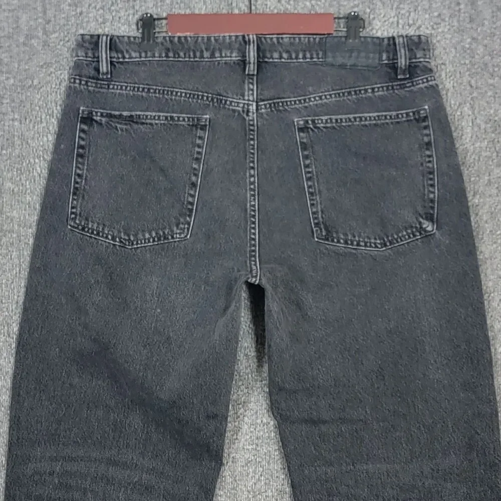 Zara Jeans Mens 36 Black Relaxed Straight Leg Faded Button Fly Denim